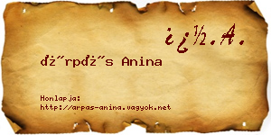 Árpás Anina névjegykártya